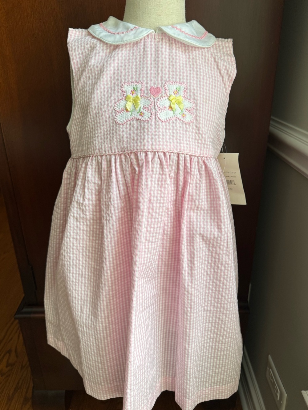 Samara Pink and White Striped Dress with White Trim and matching bloomers